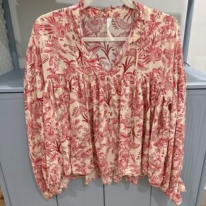 Anthropologie Red and Cream Floral Blouse size S
